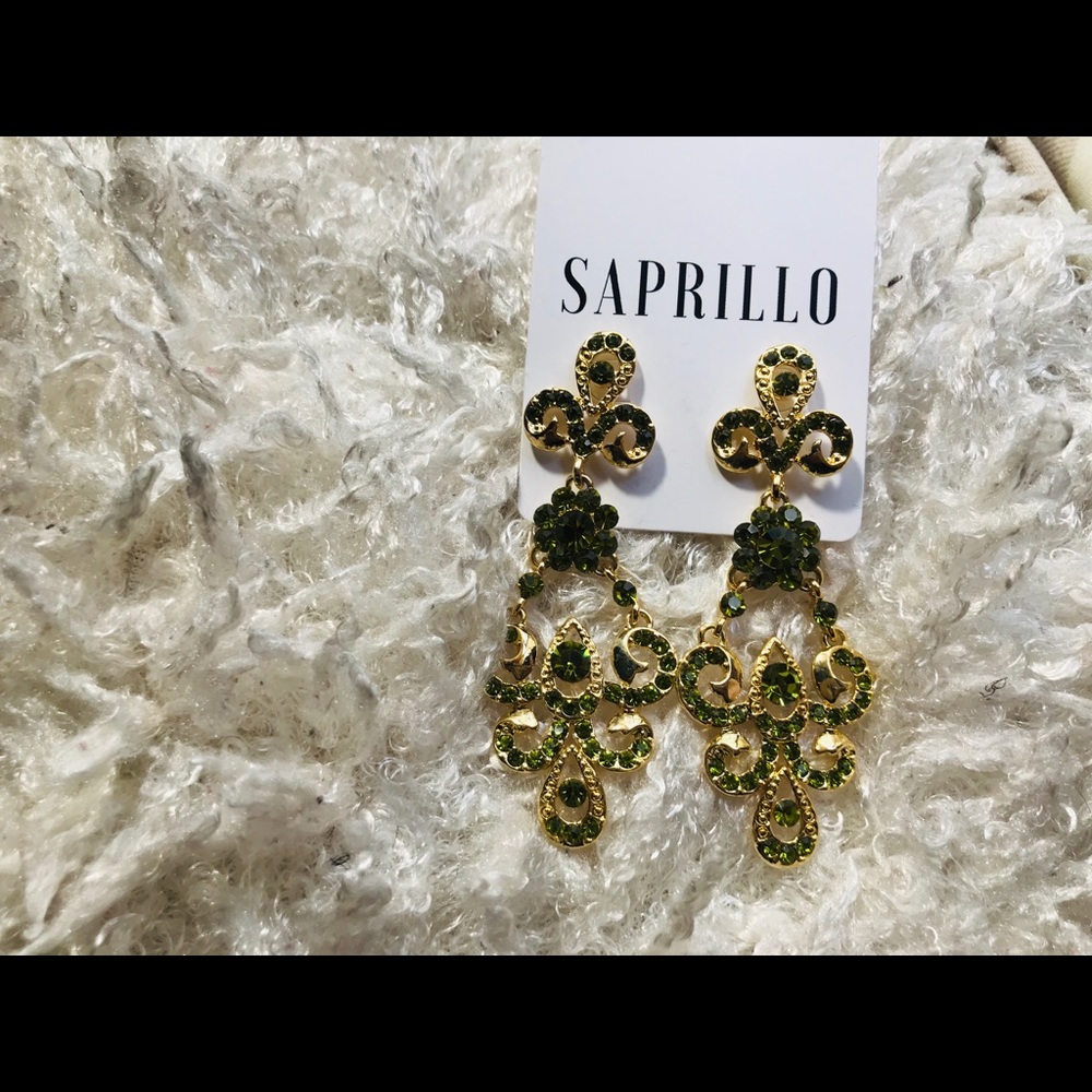 Green Bedazzled Drop Earrings
